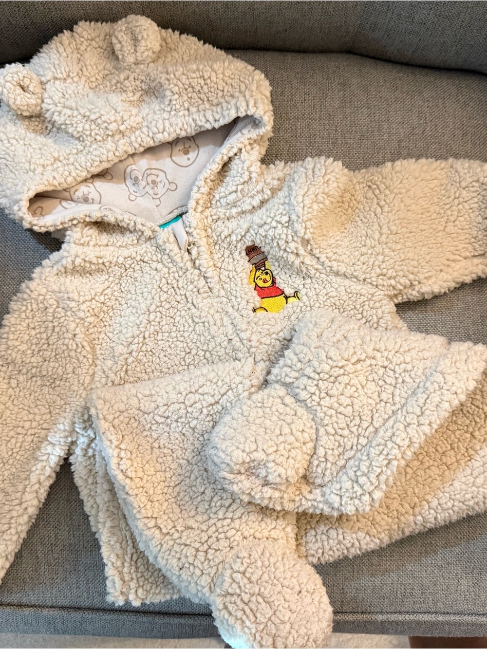 Disney Cream Teddy Sherpa One-Piece with Winnie the Pooh Patch